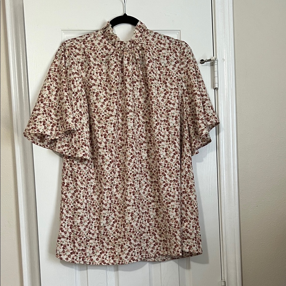 Floral Blouse with Red and Cream Pattern